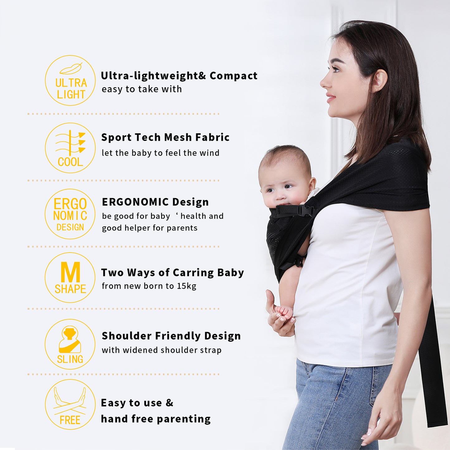 GOTOriri Baby Sling, Baby Carrier from Newborn to Toddler, Utra-Lightweight, Breathable, Baby Wrap Carrier Air-Mesh, Cooling Fabric for Summer, Infant Carrier Slings for Newborn up to 33 lbs